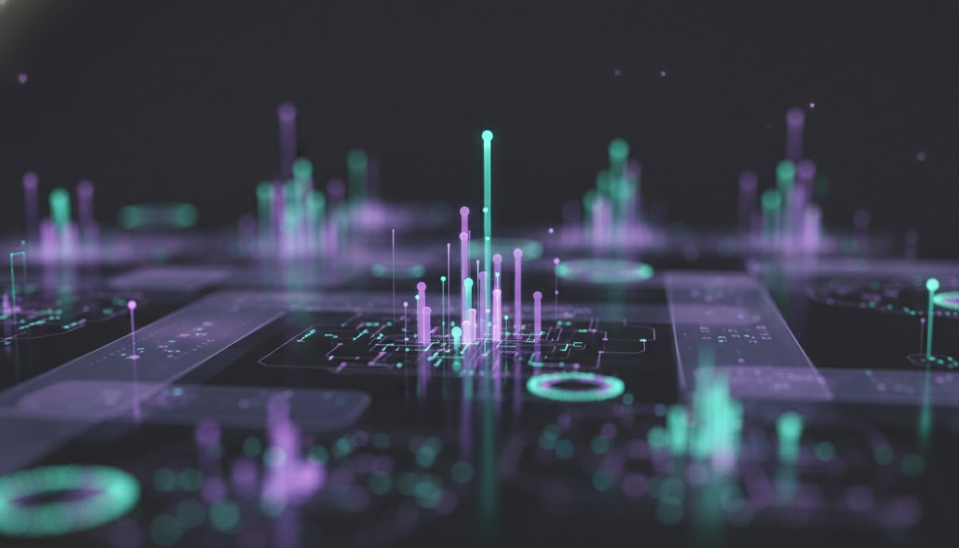 Abstract glowing panels suggesting live performance metrics.